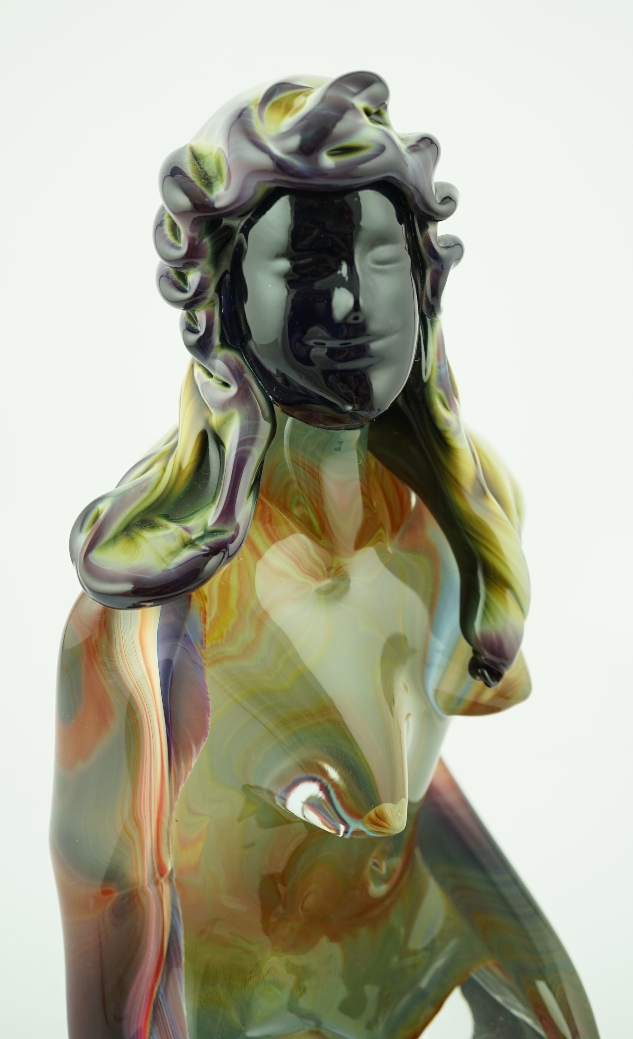 Dino Rosin (1948-), a Murano chalcedony iridescent glass model of a young nude woman